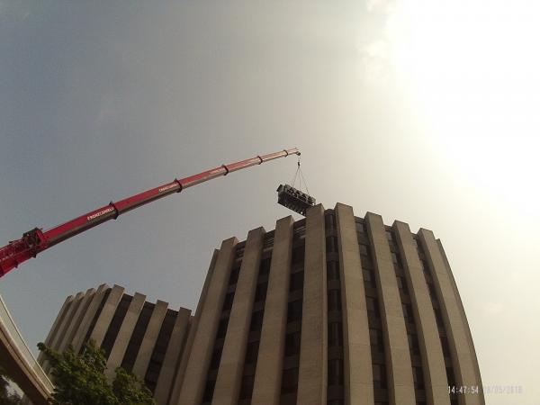 Rooftop chillers lifted into place